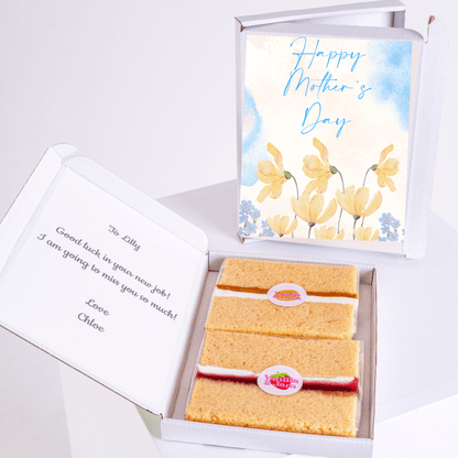 Mother's Day cake gift box, with a card and message.