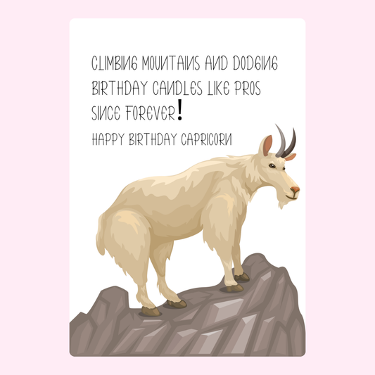 Capricorn birthday card with mountain goat