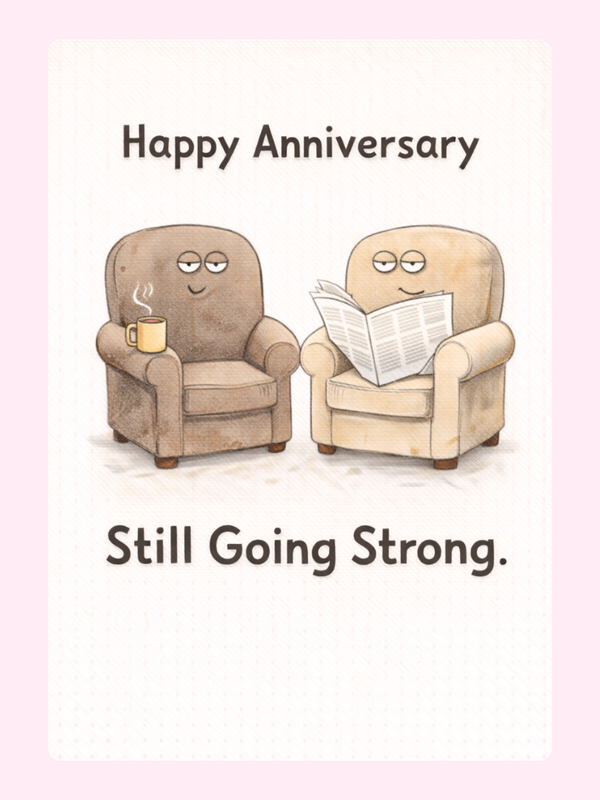 Still Going Strong Couch Potatoes Anniversary Cake Card letterbox cake card with freshly baked cake slices