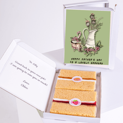 Father's Day card & cake gift box for Grandad & good luck message for Lilly.