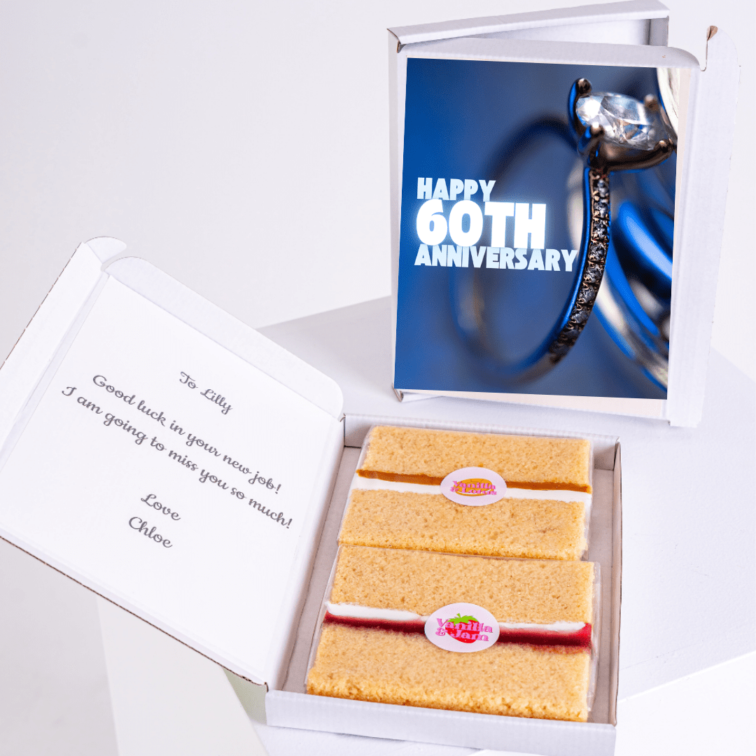 60th Anniversary cake gift for Lilly's new job, with message