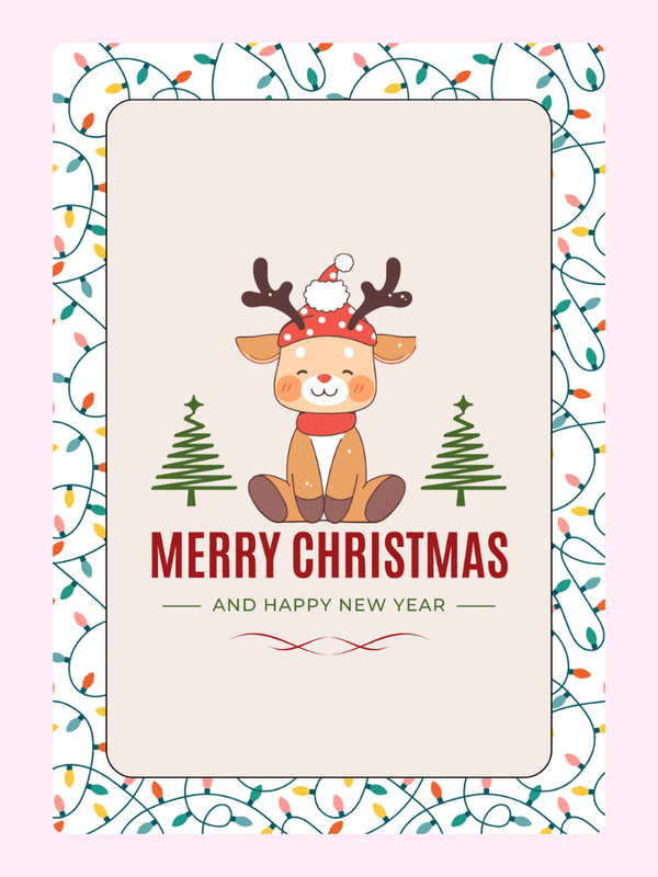 Christmas card with reindeer and lights
