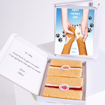 Father's Day cake gift box with dog paws, note to Lilly.