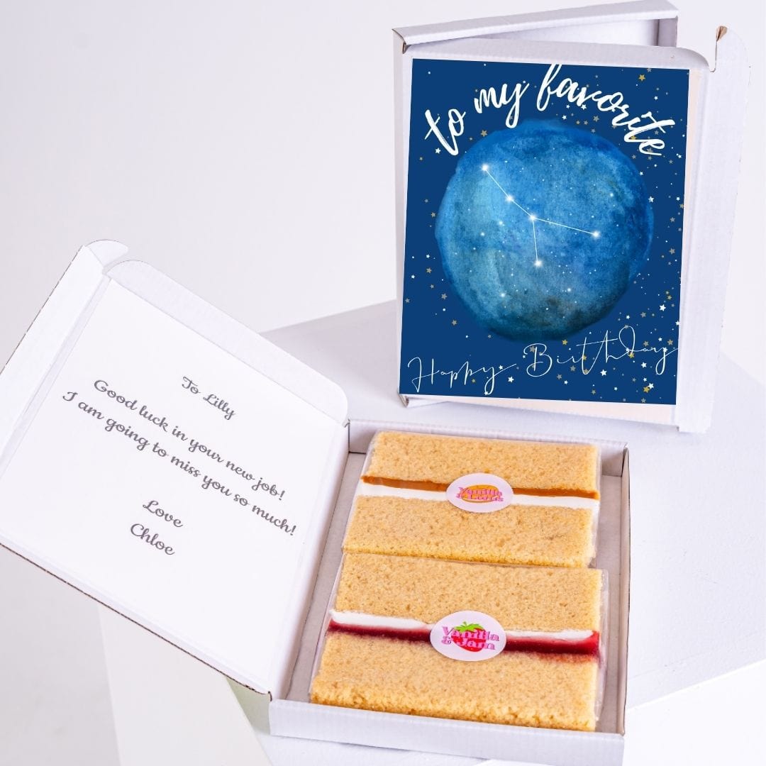 Birthday cake and card for Lilly, with a message from Chloe.