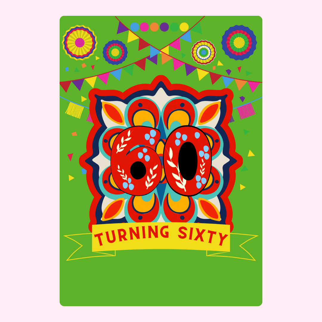 60th birthday card, turning sixty, colorful design