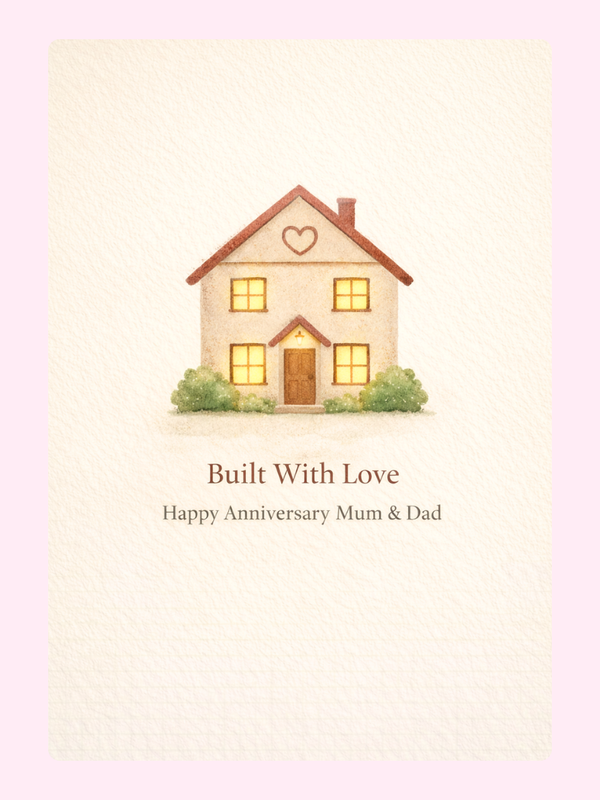 Built With Love Mum And Dad Anniversary Cake Card, for parents