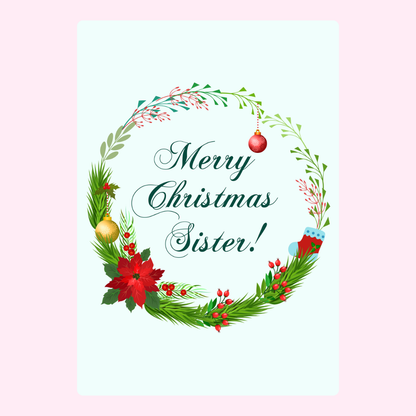 Christmas card for sister, wreath design