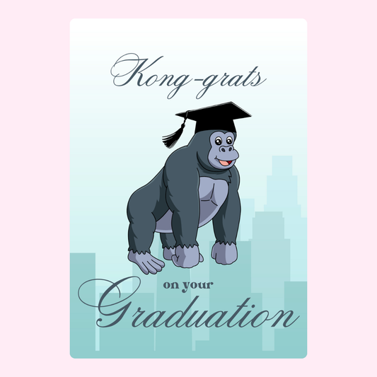 Graduation card with gorilla wearing a cap.