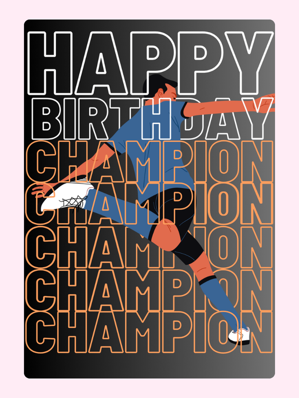 Happy Birthday Champion letterbox cake card with freshly baked cake slices
