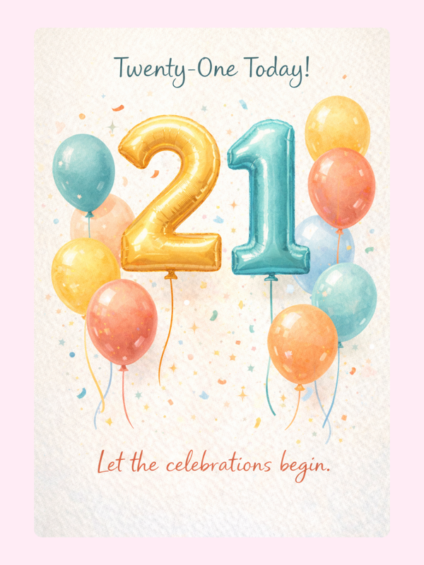 21st birthday balloons card design