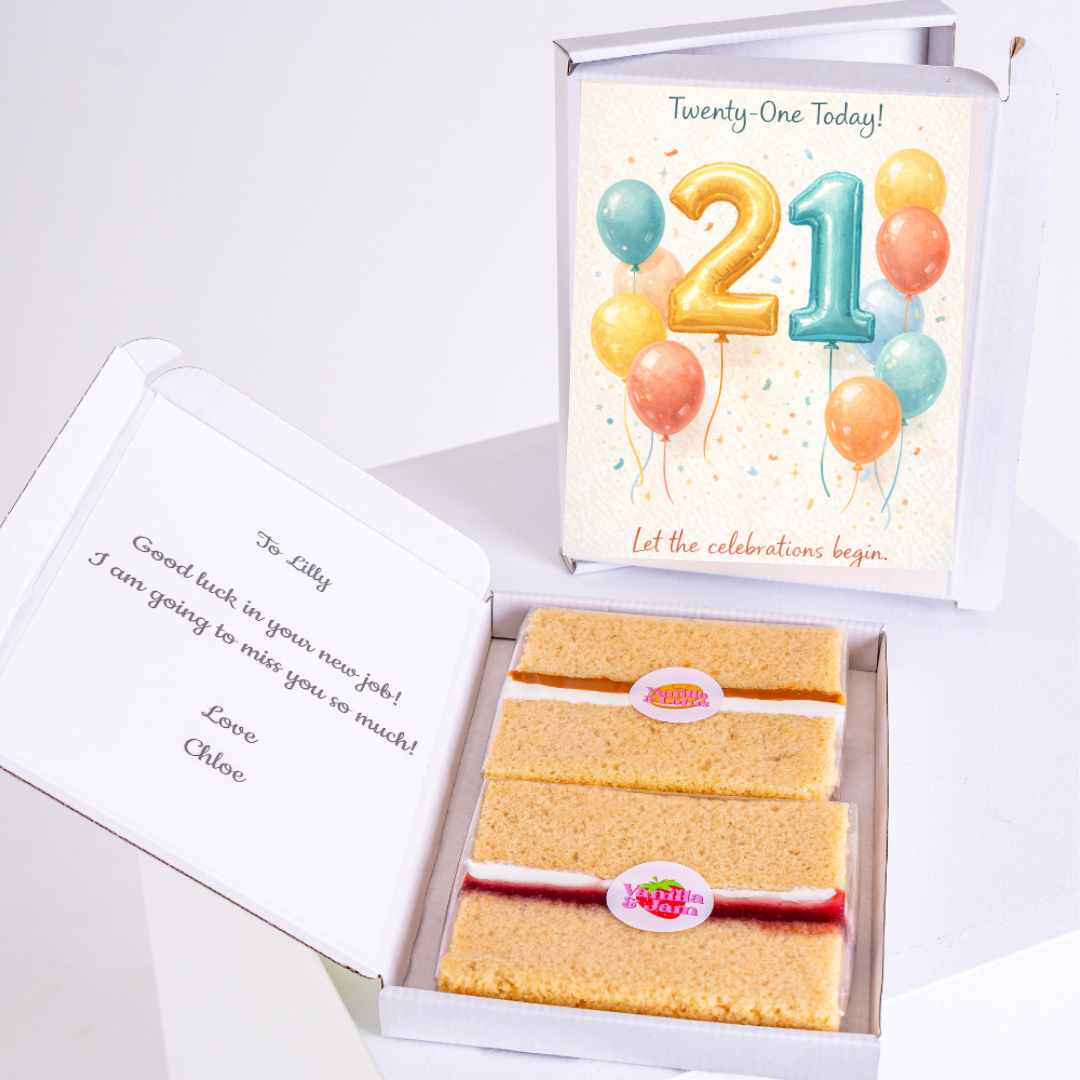21st birthday balloons cake card with sponge cake