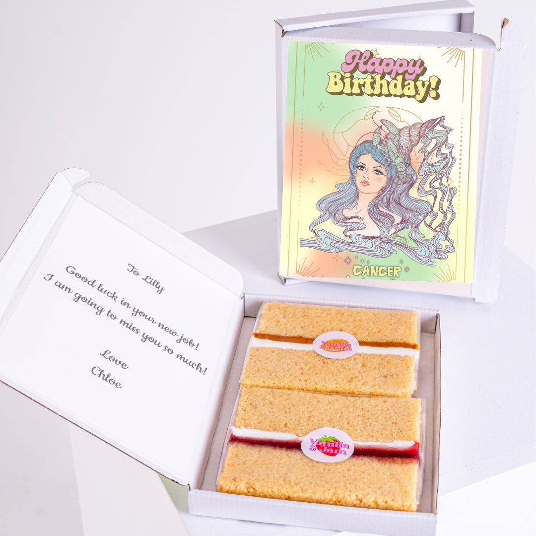 Letterbox cake gift with Cancer design