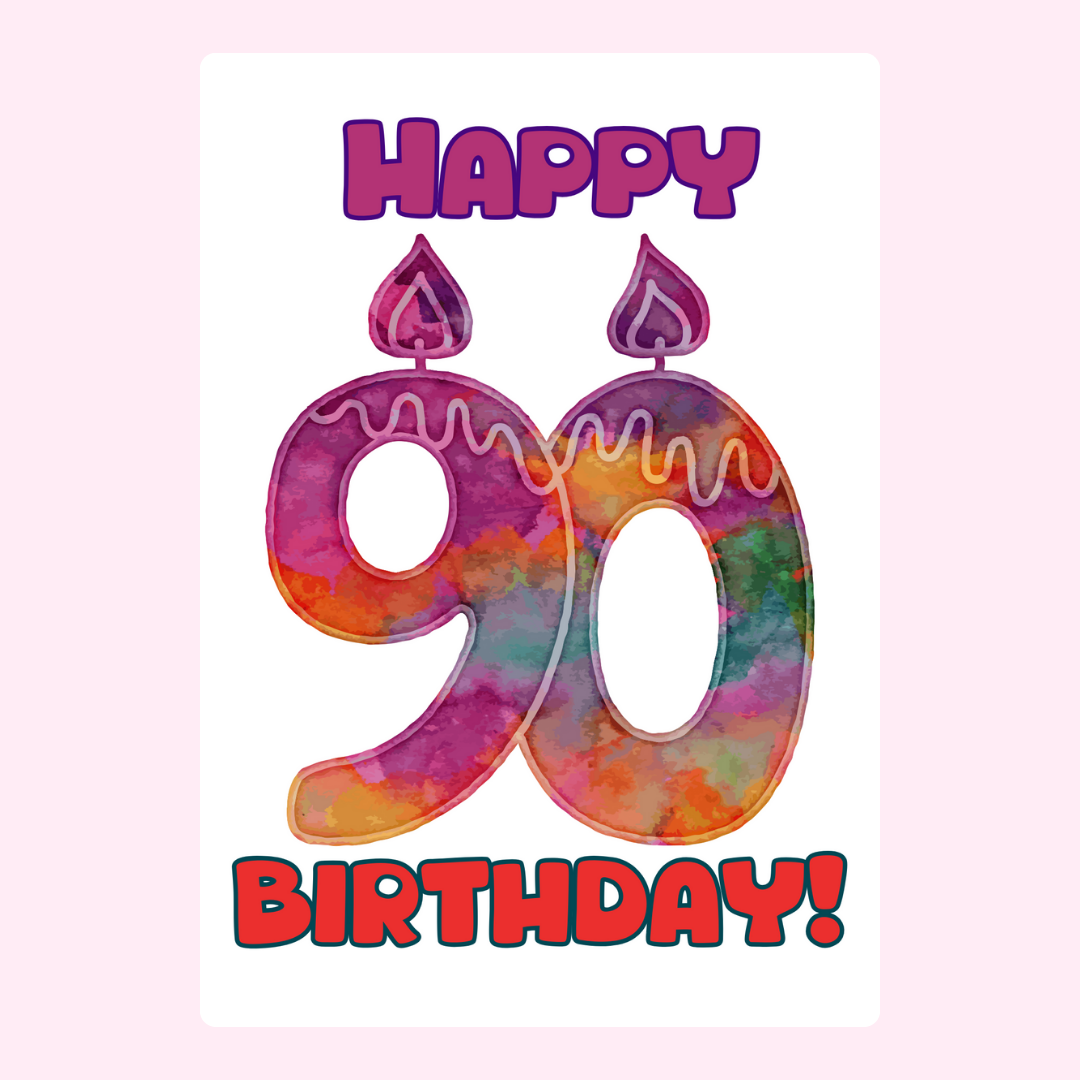 Happy 90th Birthday card, watercolor design