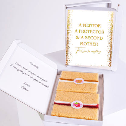 Farewell cake gift for Lilly, with mentor message.