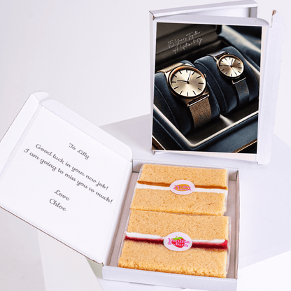 Gift box with watches and cake, To Lilly farewell gift.