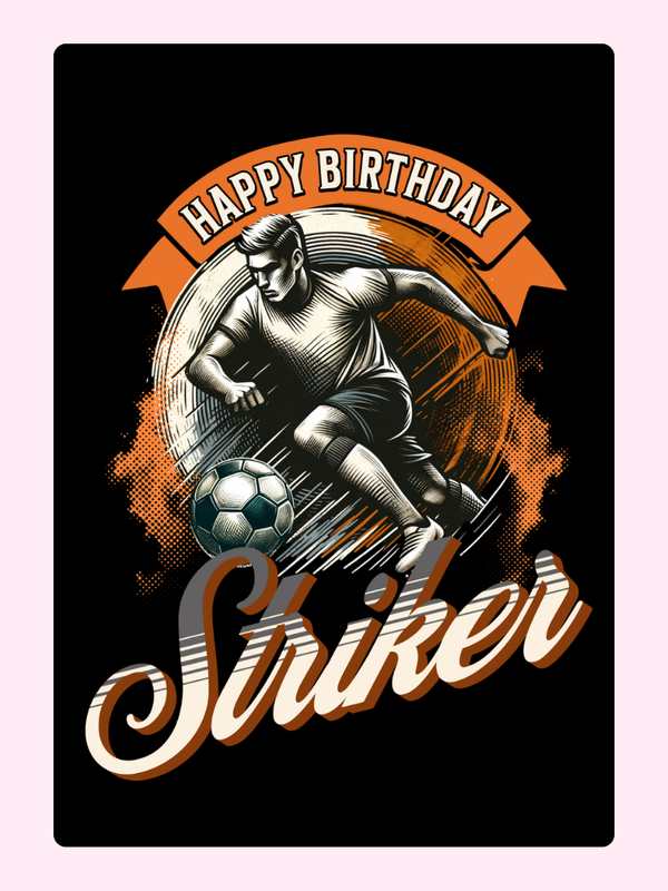 Happy Birthday Striker letterbox cake card with freshly baked cake slices