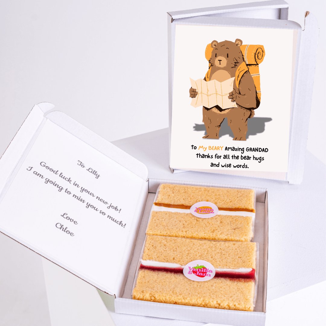 Bear themed gift box with cake and card, To My Grandad message.