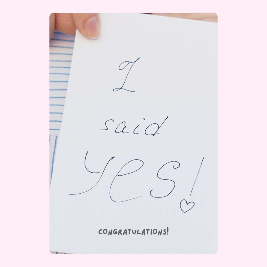 Engagement card saying I said yes!