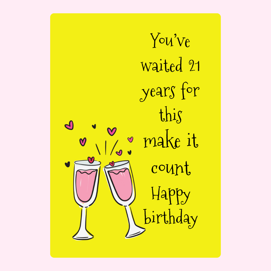 22nd birthday card with champagne toast and happy birthday message.