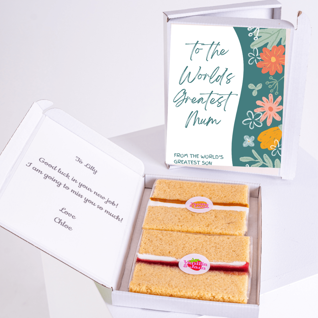 Cake gift box with message for Lilly, from Chloe, and to the World's Greatest...
