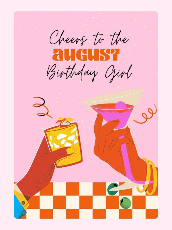 August Birthday Girl Cake Cake Card