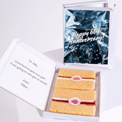 Cake box with Happy 60th Anniversary message and note to Lilly.