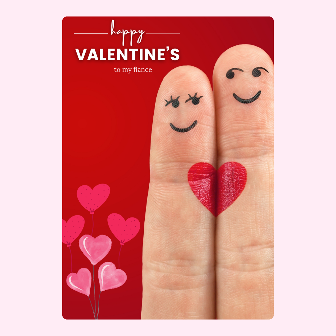 Valentine's Day card for fiance with finger art and hearts.