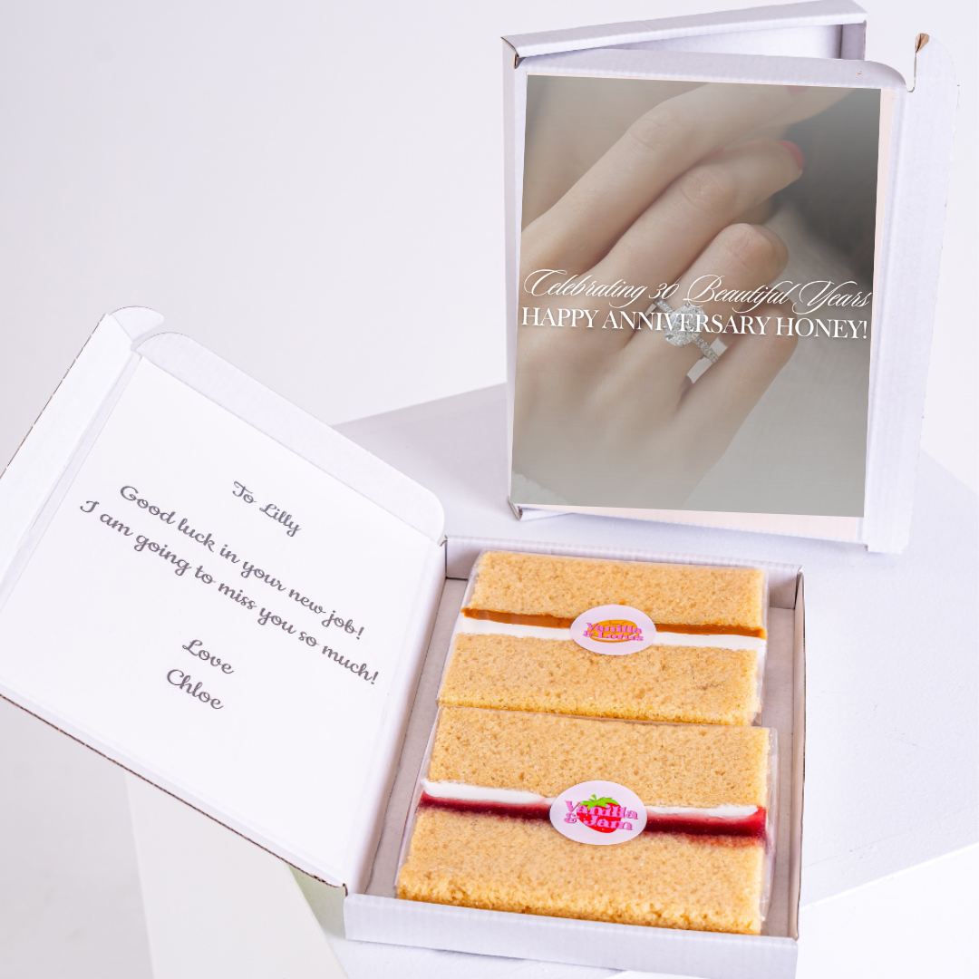Anniversary cake gift box with message to Lilly;...