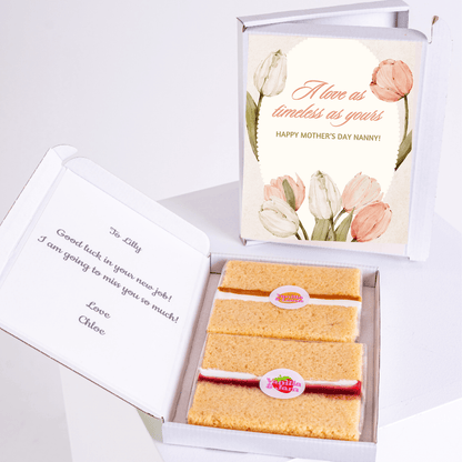 Mother's Day cake gift box with a note for Nanny and a note for Lilly