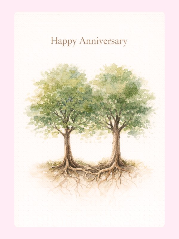 Entwined Trees Anniversary Cake Card