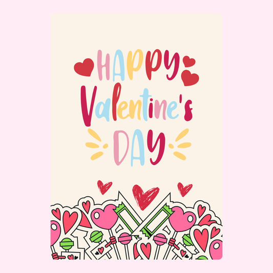 Happy Valentine's Day card with hearts and candy