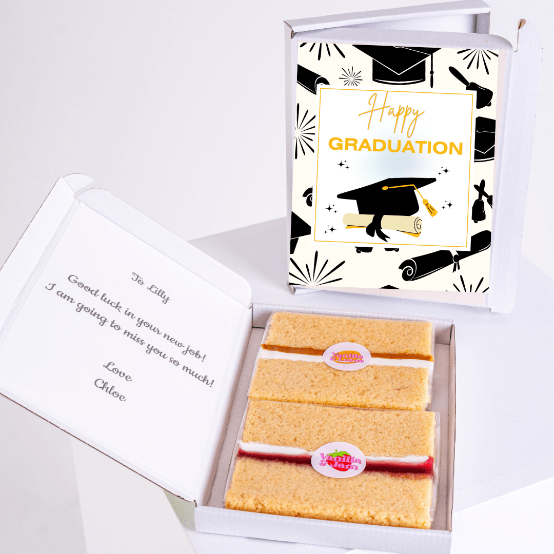 Graduation cake gift box for Lilly with note from Chloe