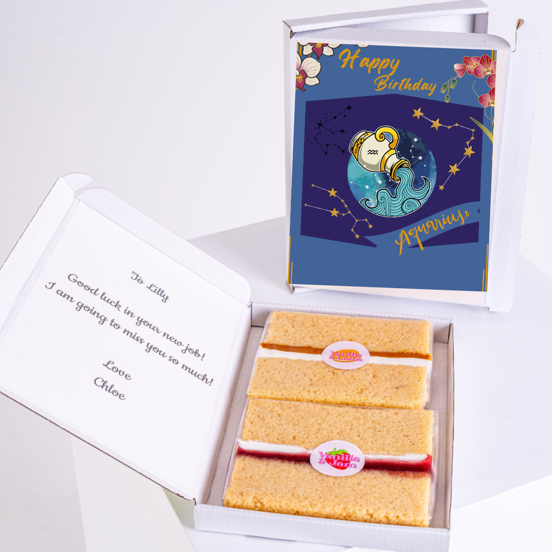 Birthday card & cake box, Aquarius themed, gift for Lilly