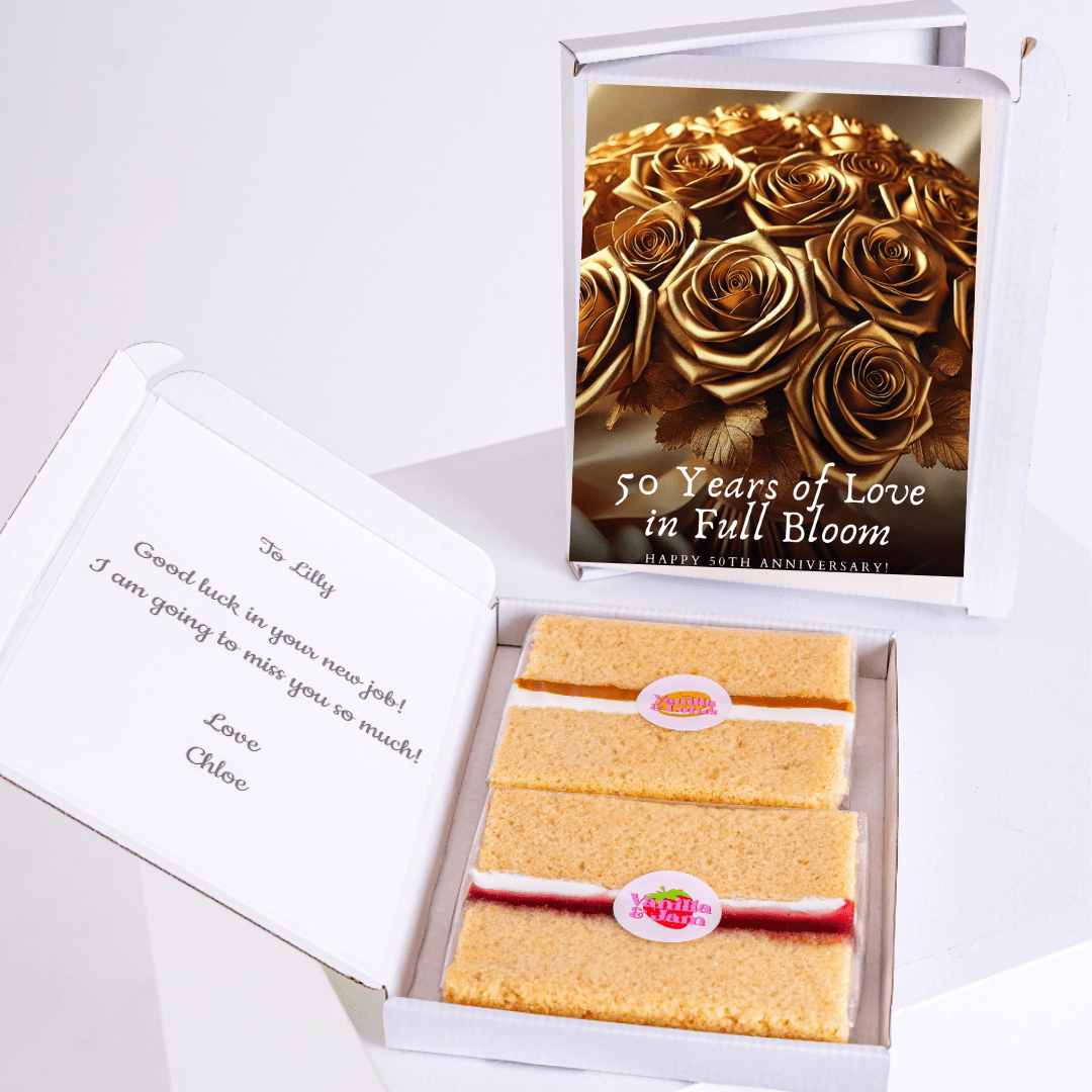 50th Anniversary gift box with cake and golden roses, 23_cba7f9a1