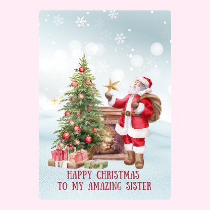 Christmas card for sister with Santa and tree
