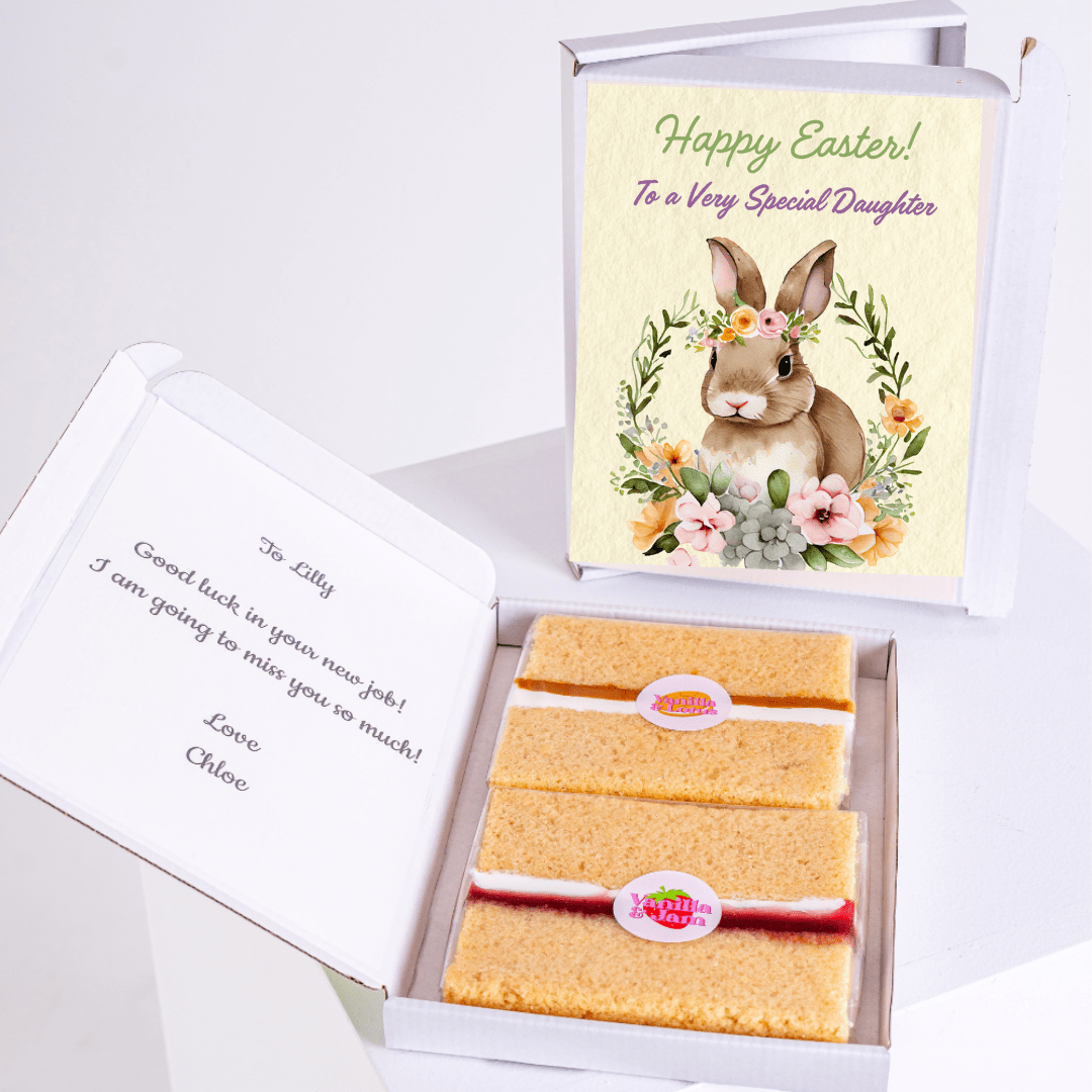Easter gift box for daughter with bunny and cake