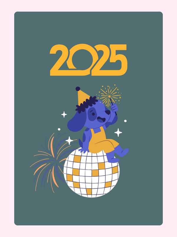 2025, Dog Cake Card, New Year