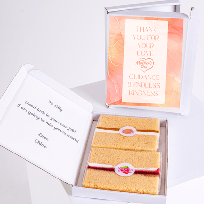 Mother's Day gift box with cake and note to Lilly.