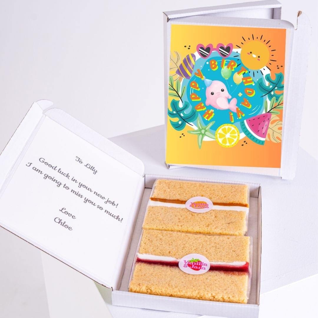 Cake gift box for Lilly with note and illustration