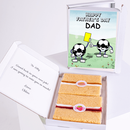 Father's Day gift box with cake, card, and note to Lilly.