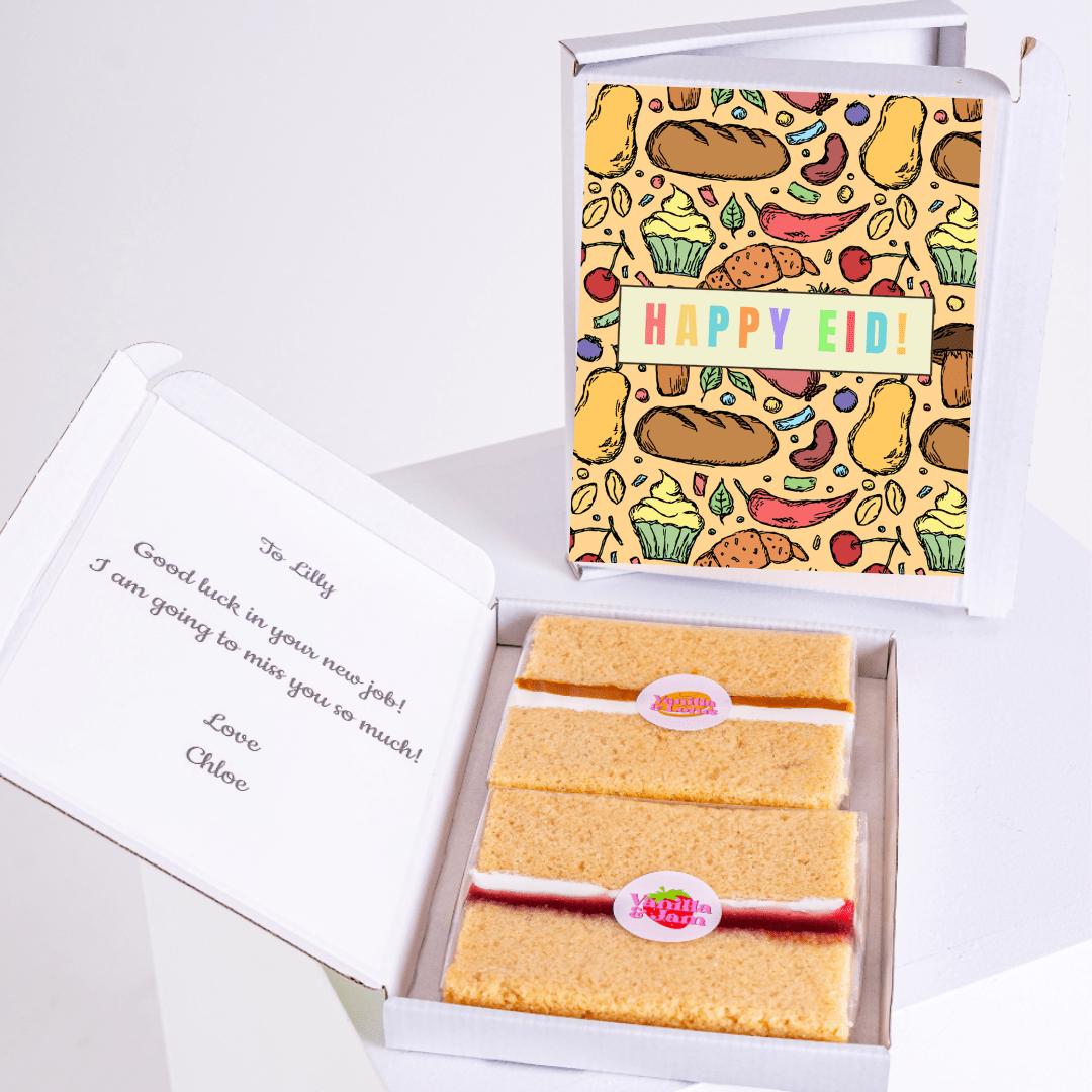 Eid gift box with cake and card for Lilly