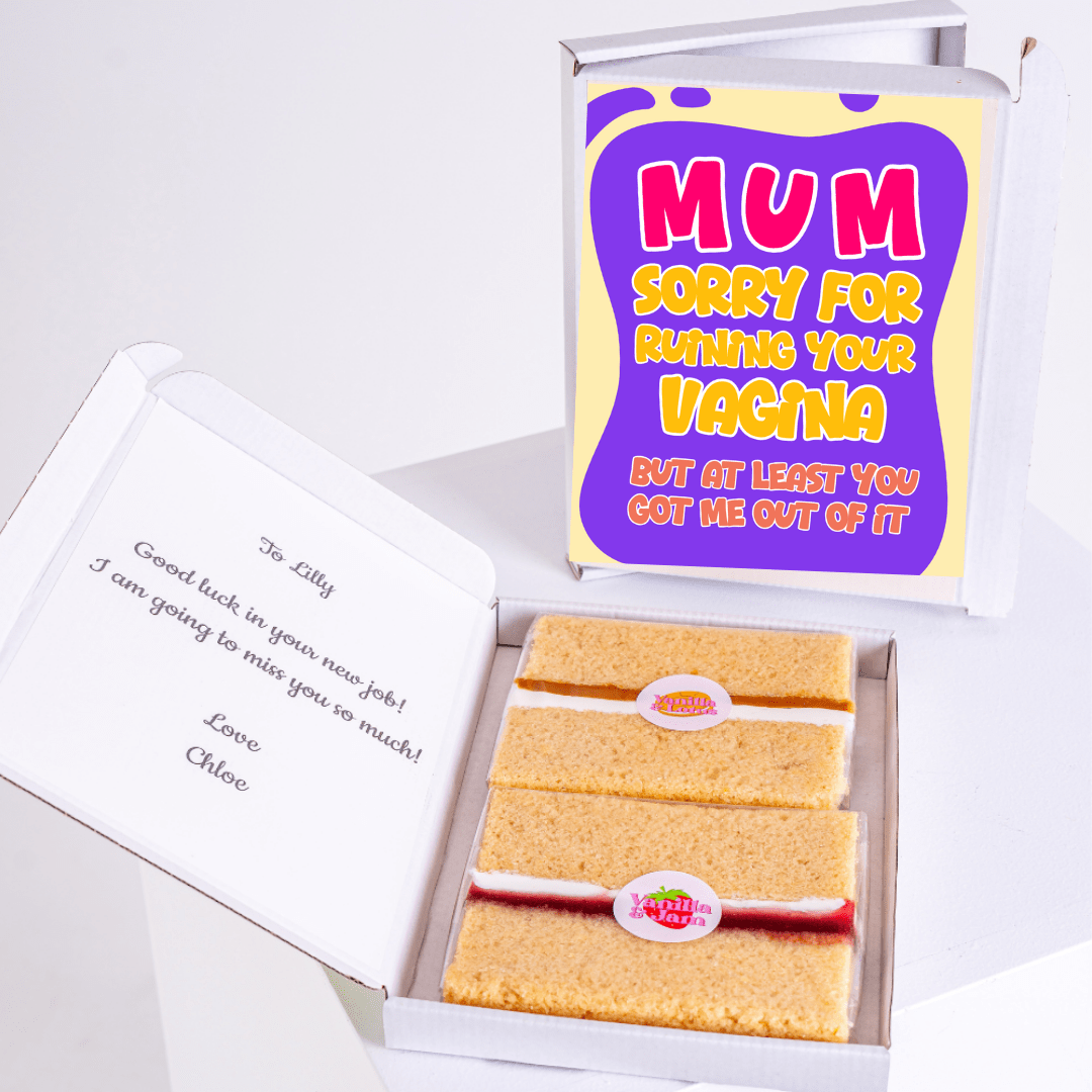 Cake & card gift box for Lilly, Sorry for running your vagina