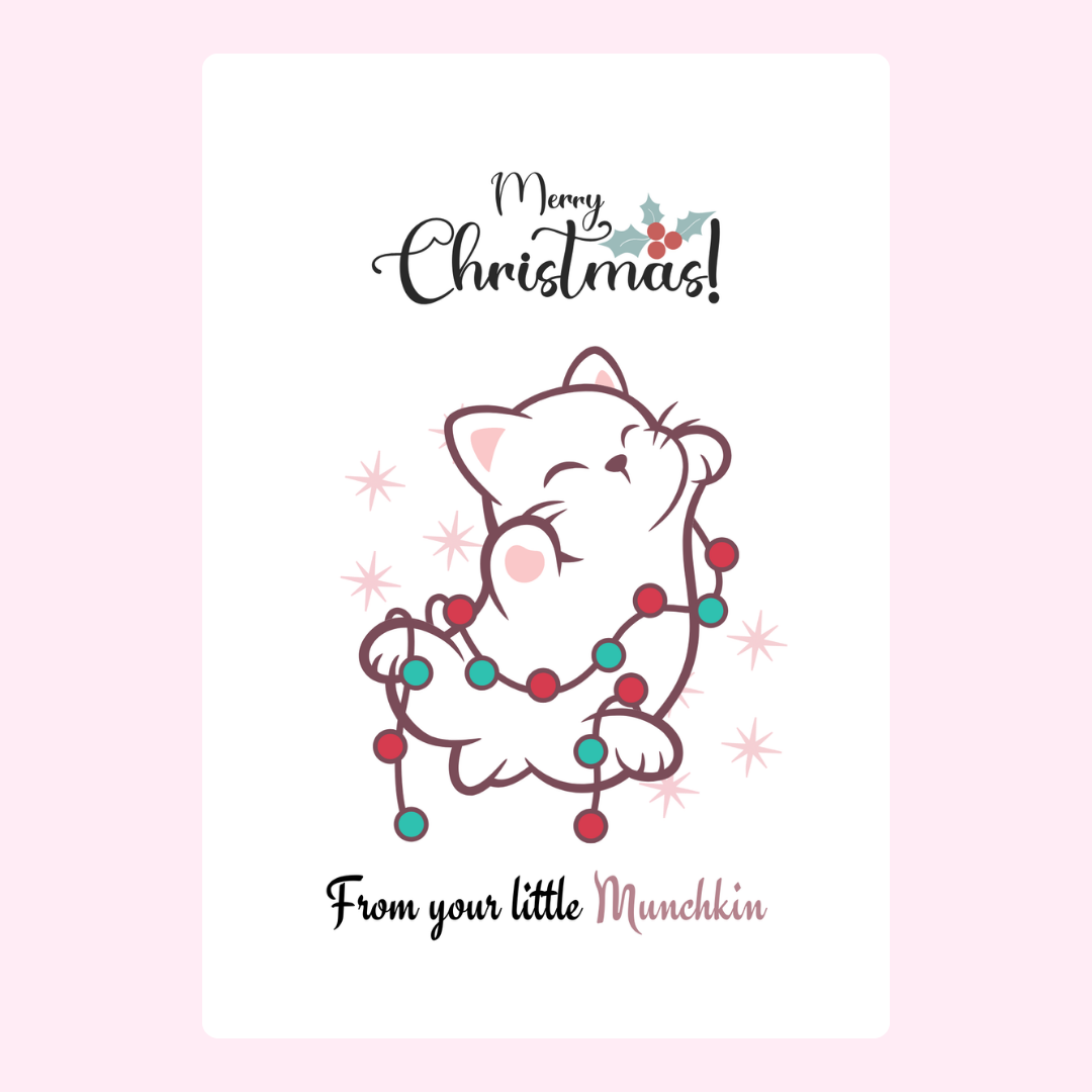 Christmas card with cute cat and lights