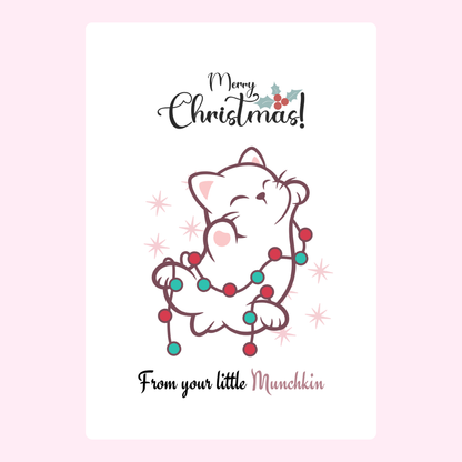 Christmas card with cute cat and lights