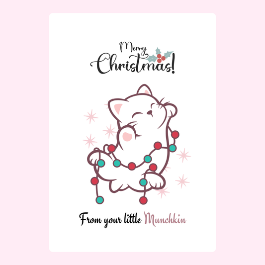 Christmas card with cute cat and lights