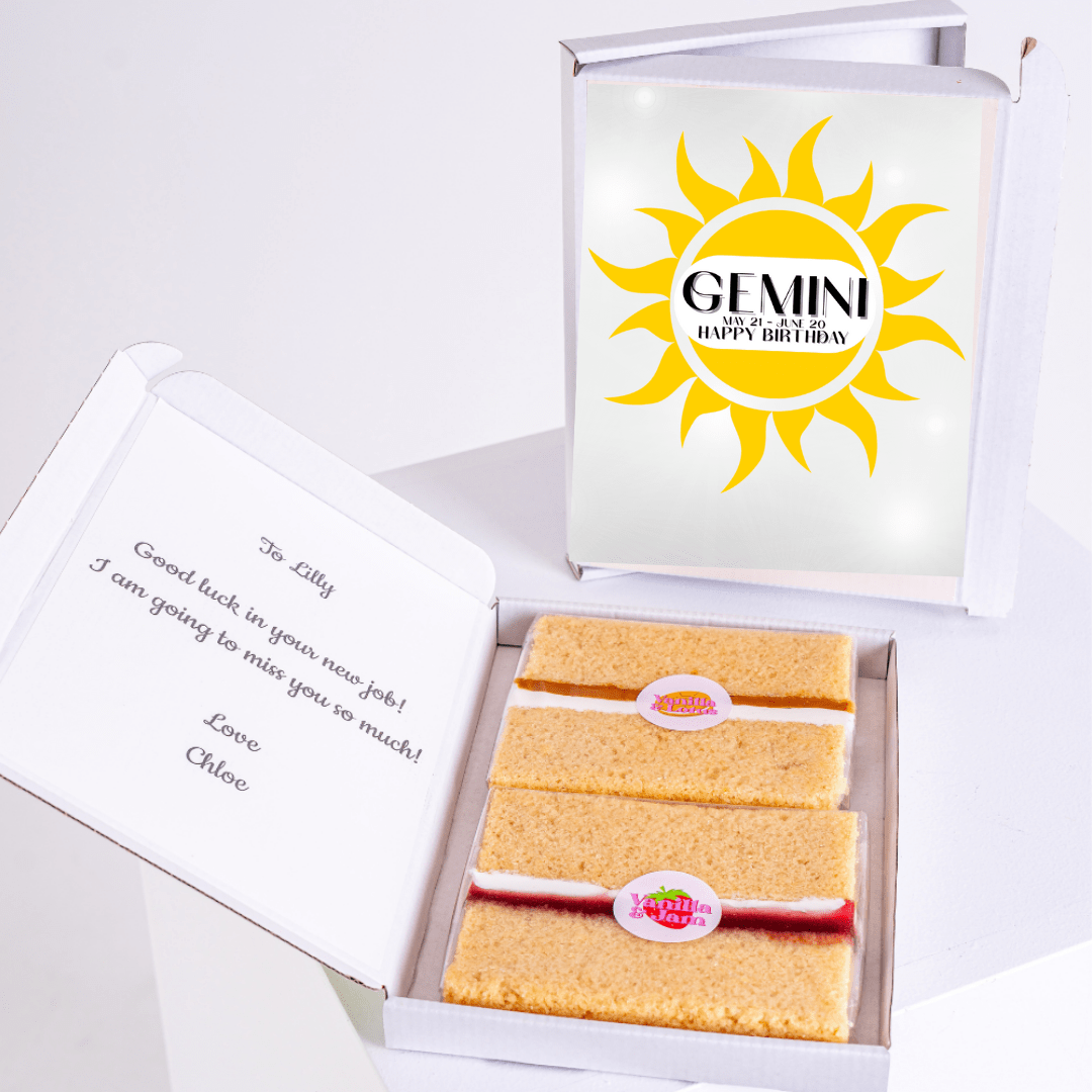 Gemini birthday cake gift box for Lilly