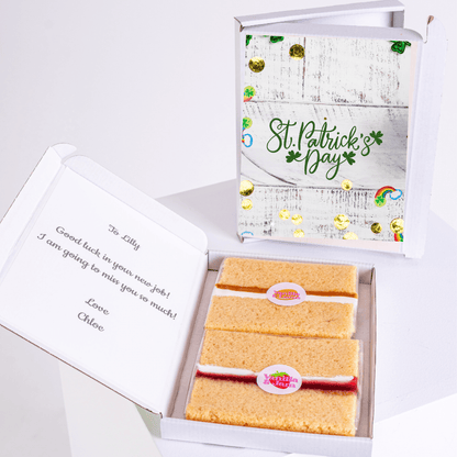 St. Patrick's Day cake gift box for Lilly, good luck message.