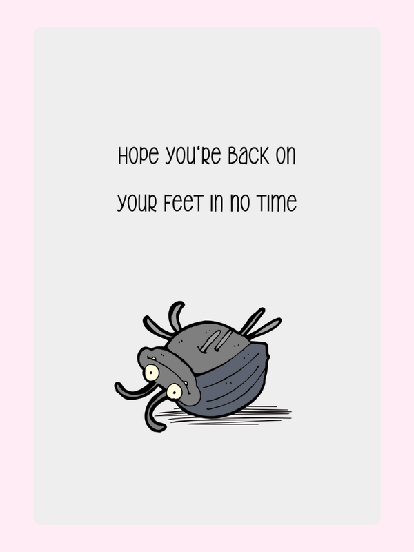 Get well soon card with bug cartoon