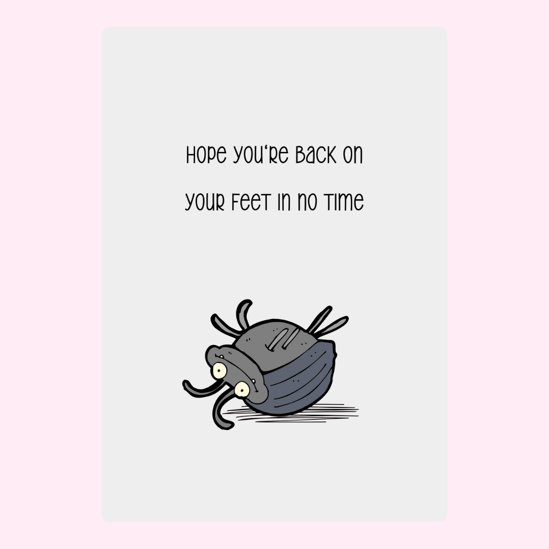 Get well soon card with bug cartoon