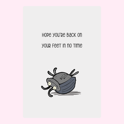 Get well soon card with bug cartoon